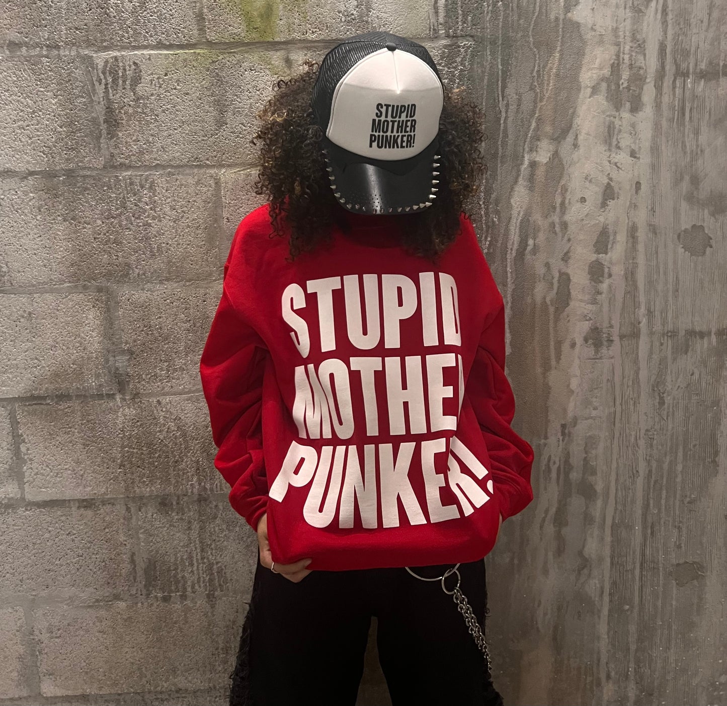 Stupid Mother Punker! Red Crewneck Sweater